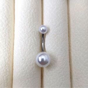 𝅺BELLY BUTTON RING pearl STAINLESS STEEL 14k gold plated over stainless New